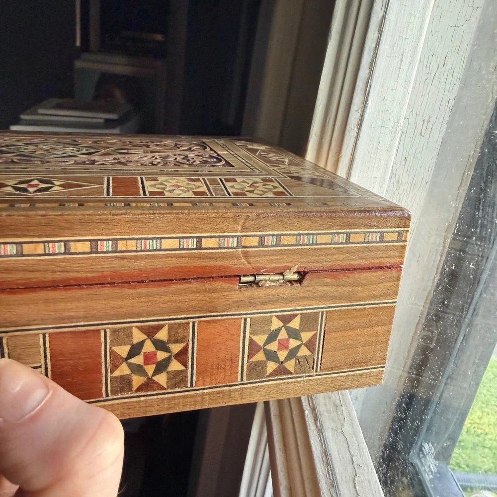 Arabian Mosaic Wooden Jewelry Trinket Box Marquetry Ornament Handmade Inlaid